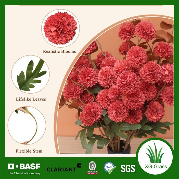 Artificial Crimson Chrysanthemum Ball Flower Stem Set best